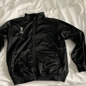Black Athletic Zip Jacket with White Embroidered Japanese Characters